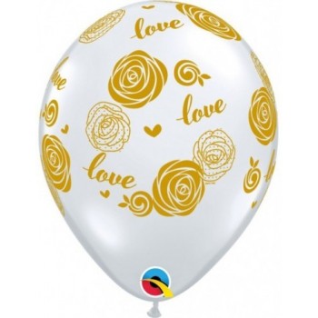 Globo 11"Transp.Rosas Love Oro