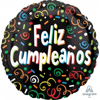 Globo 18"Negro Feliz Cumpleaño