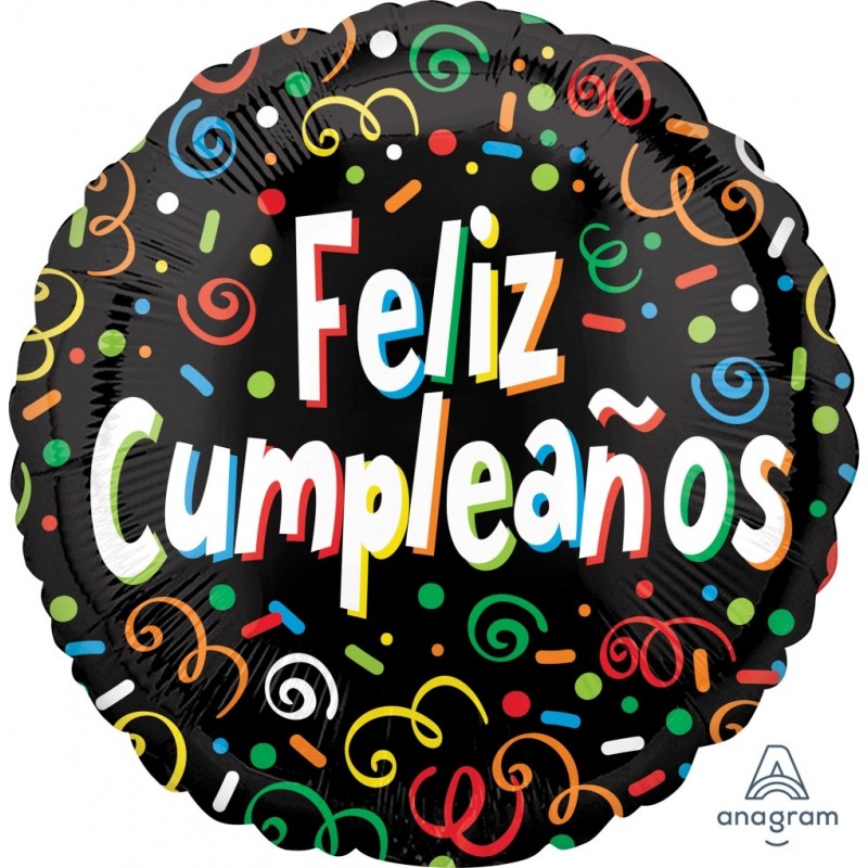 Globo 18"Negro Feliz Cumpleaño