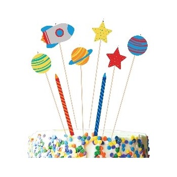P/8 Velas Bday Nave Espacio