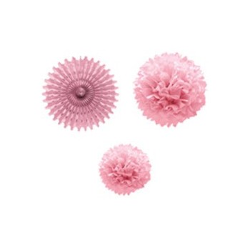 Set 1 Abanico 2 Pompones Rosa