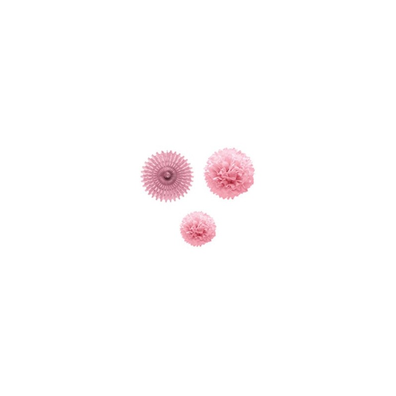 Set 1 Abanico 2 Pompones Rosa