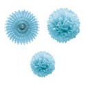 Set 1 Abanico 2 Pompones Azul