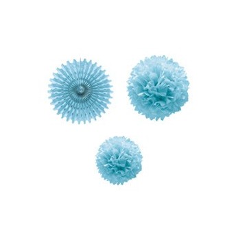 Set 1 Abanico 2 Pompones Azul