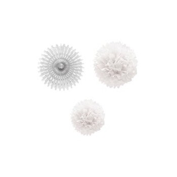 Set 1 Abanico 2Pompones Blanco
