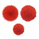 Set 1 Abanico 2 Pompones Rojo Set 1 Abanico 2 Pompones Rojo