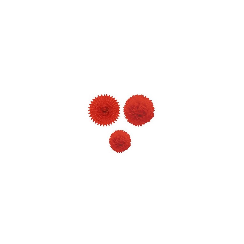 Set 1 Abanico 2 Pompones Rojo Set 1 Abanico 2 Pompones Rojo