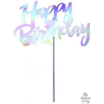 Topper tarta Happy birthday plata 14,5cm