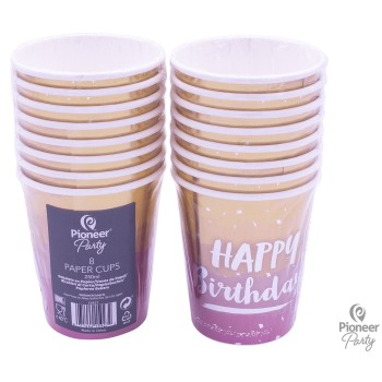 P/8 Vasos H.Bday Rora/Oro