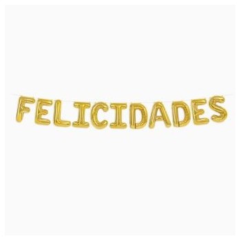 Guirn.Globos"Felicidades"Oro