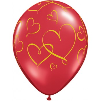 GLOBO 11"ROJO CORAZONES ORO
