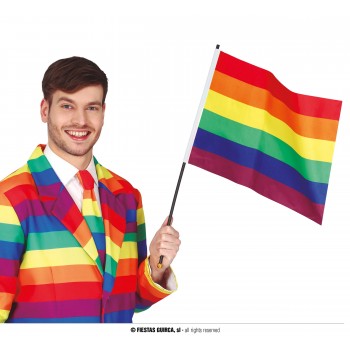 BANDERA C/PALO ARCOIRIS 35X45