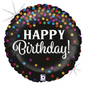 GLOBO 18"HAPPY BDAY NEGRO HOLO