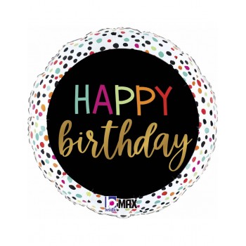 GLOBO 18"HAPPY BDAY DOTS NEGRO