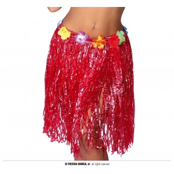 FALDA HAWAIANA FLORES ROJO 55C