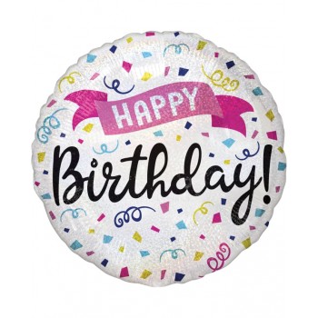 GLOBO 18" HAPPY BDAY! CONFETTI