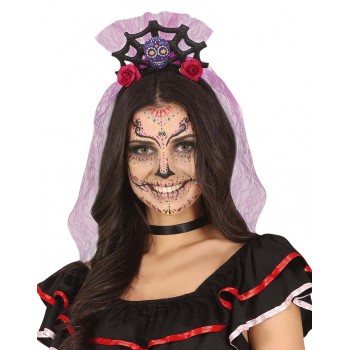 DIADEMA CALAVERA C/VELO LILA
