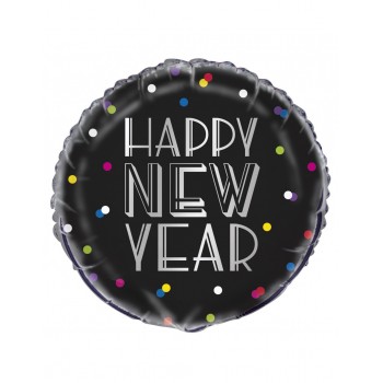 GLOBO 18"HAPPY NEW YEAR NEGRO