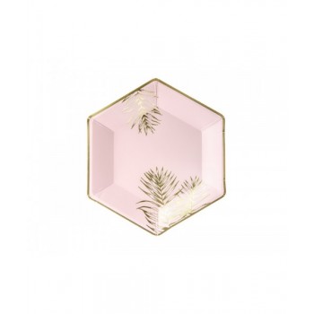 B/6 PLATO HEX.ROSA HOJAS ORO