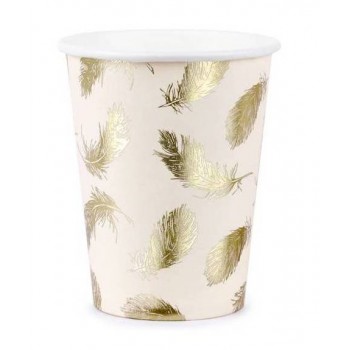P/6 VASO ROSA PLUMAS ORO CISNE