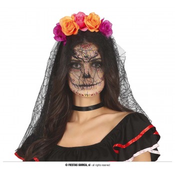 DIADEMA FLORES LILA/NARAN VELO