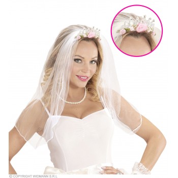 TIARA C/VELO BLANCO ROSAS/BRIL