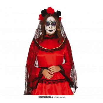 DIADEMA FLORES ROJ/NEG C/VELO