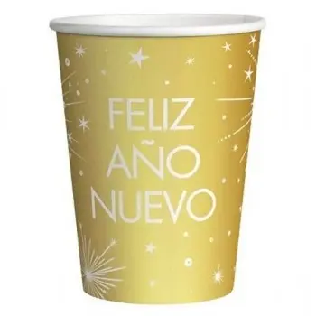 P/6 VASO ORO FELIZ AÑO CARTON