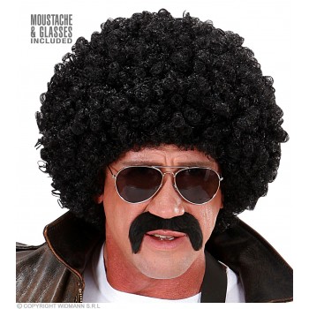 PELUCA+BIGOTE RIZOS NEGRA