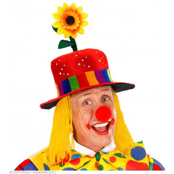 Sombrero Payaso Pelo+Flor Rojo