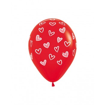 B/12 GLOBO CORAZONES BL/ROJ