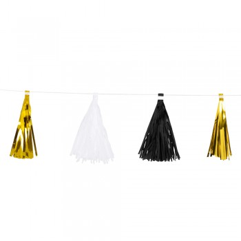 GUIRN.POMPON BLANCO/NEGRO/ORO
