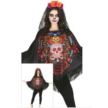 Poncho Dia De Muertos Ad T-M