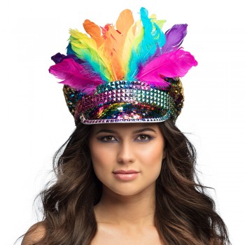 GORRA LENTEJUELA PLUMA RAINBOS