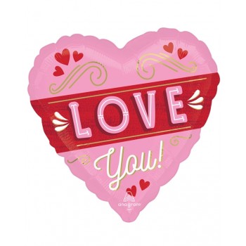 GLOBO 28"CORAZON LOVE YOU RETR