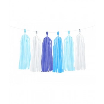 GUIRN.POMPONES TONOS AZULES