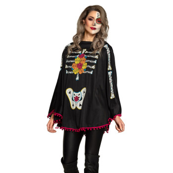 PONCHO NEGR.DIA DE MUERTOS T-U