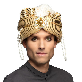 TURBANTE SULTAN DORADO C/PERLA