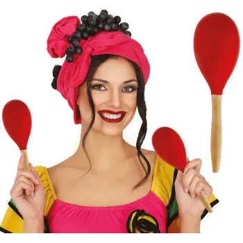 MARACA MADERA ROJA 20CM