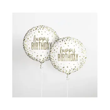 GLOBO 18"BLANCO HAPPY BDAY ORO