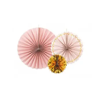 P/3 ABANICOS ROSA Y ORO