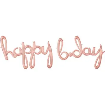 GLOBO LETRAS H. BDAY ORO ROSA