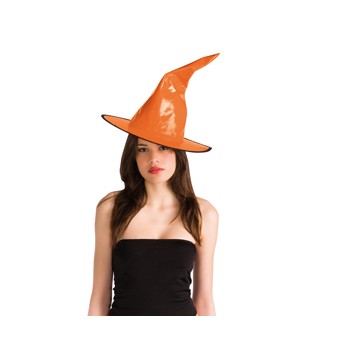 SOMBRERO BRUJA NARANJA CHAROL