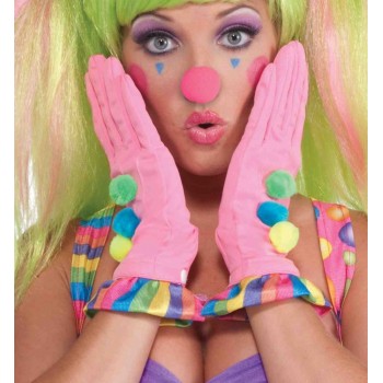 Guantes Payaso Rosa Pompones