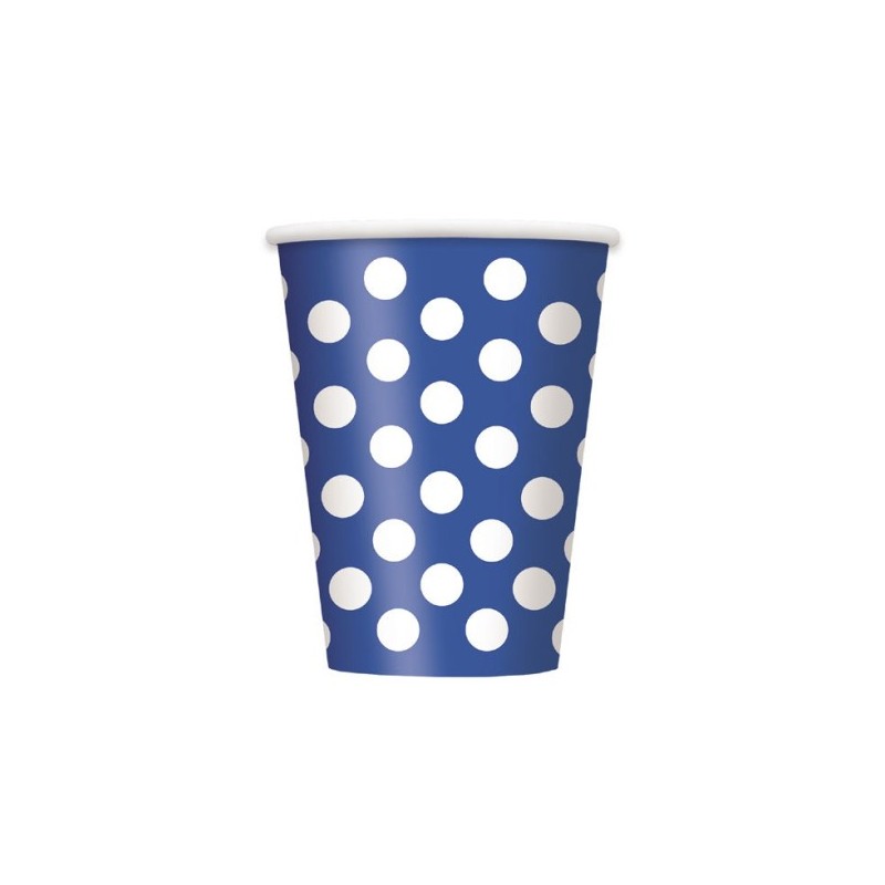 P/6 Vasos Azul Topos Blancos