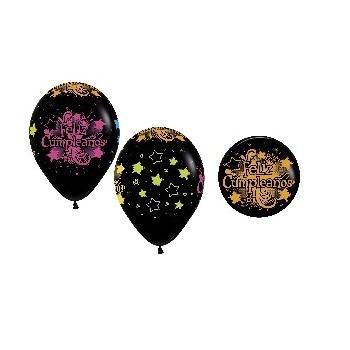 P/10 Globo F.Cumple.Negro Neon