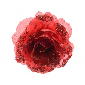 ROSA ROJA 14CM GLITTER CLIP