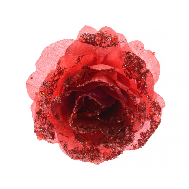 ROSA ROJA 14CM GLITTER CLIP