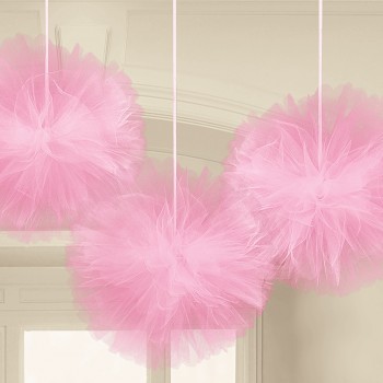 P/3 Deco. Colg.Pompom Tul Rosa