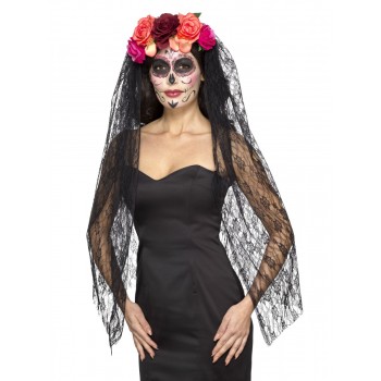 Diadema Dia Muertos C/Velo Neg